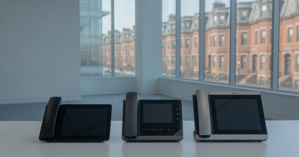 Home card comparing silent desk phones for Boston business systems