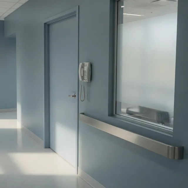 Empty practice hallway with a wall phone for Brookline offices