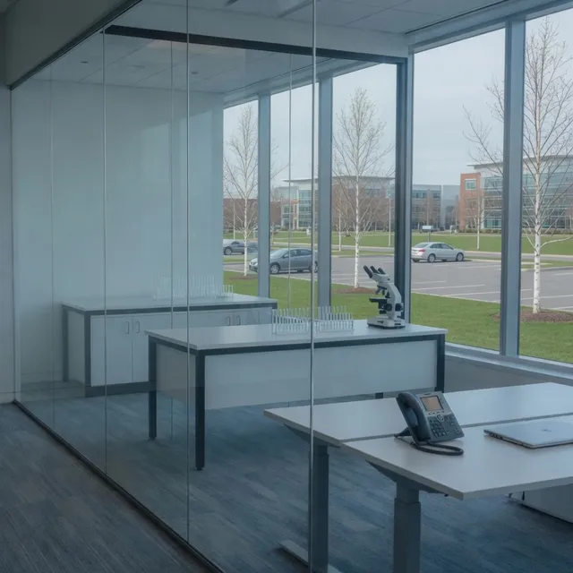Empty office-park conference room with a speakerphone in Burlington