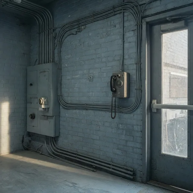 Industrial office hallway with a wall phone in Everett