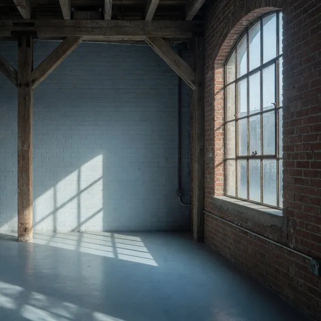 Mill-conversion office corridor with a wall phone in Lowell