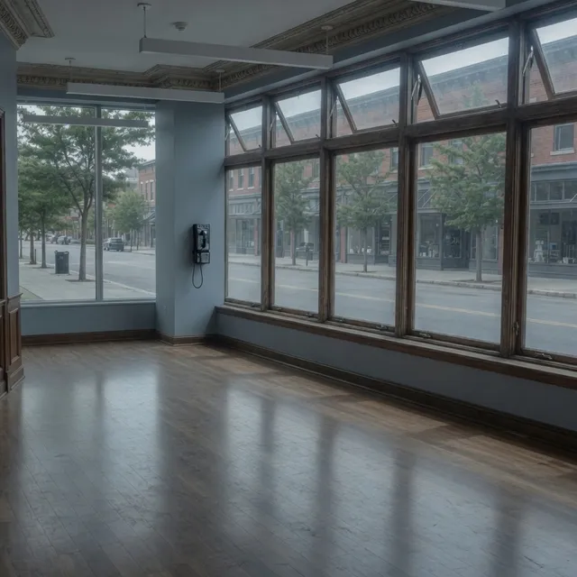 Older commercial corridor with a wall phone for Medford offices