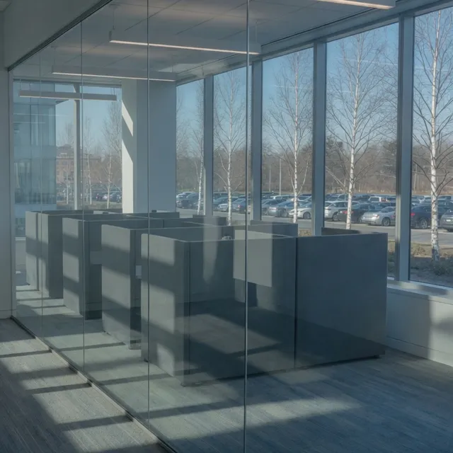 Route 9 office corridor with a wall phone in Natick