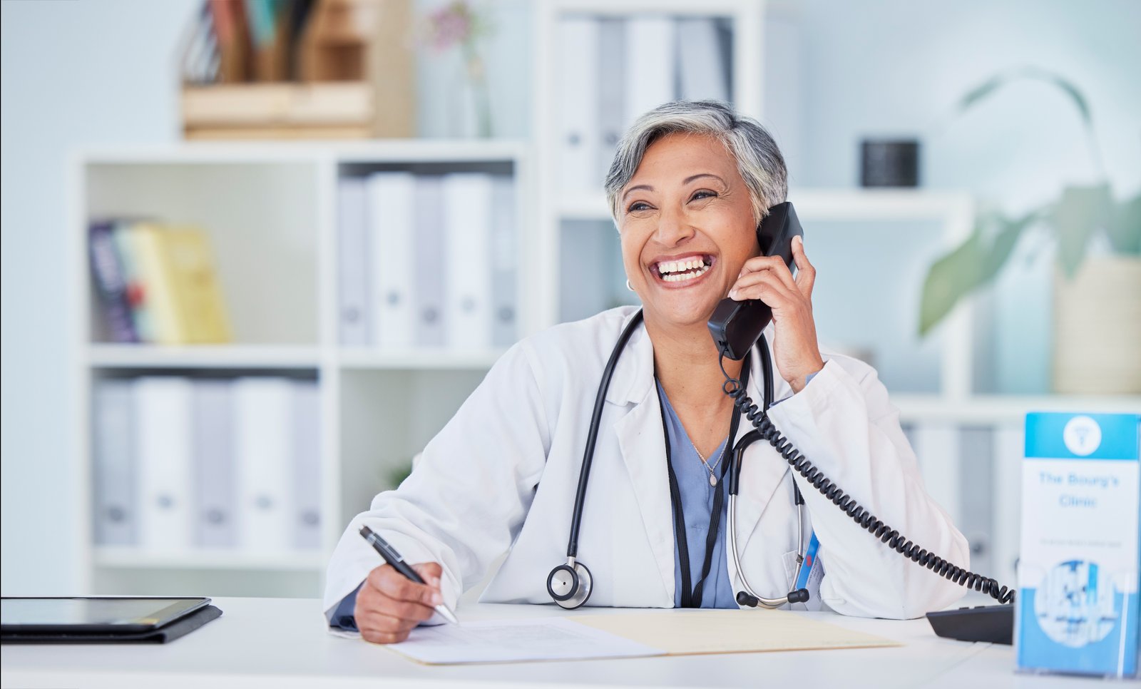 Medical professional on phone