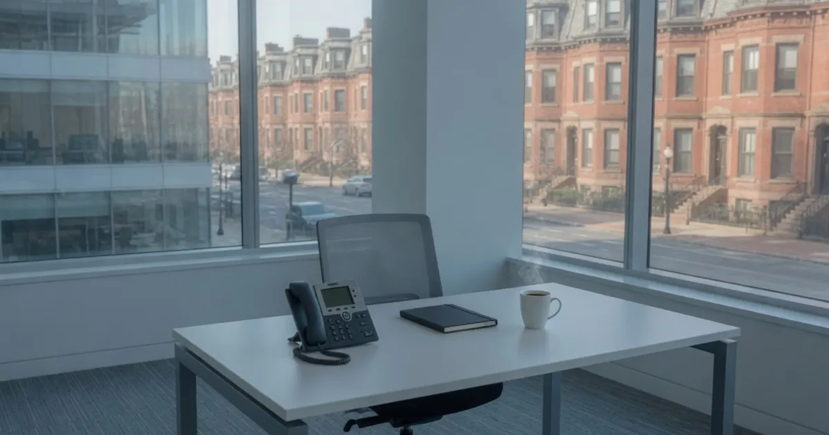Home card of a Boston small-office desk with one IP phone for pricing